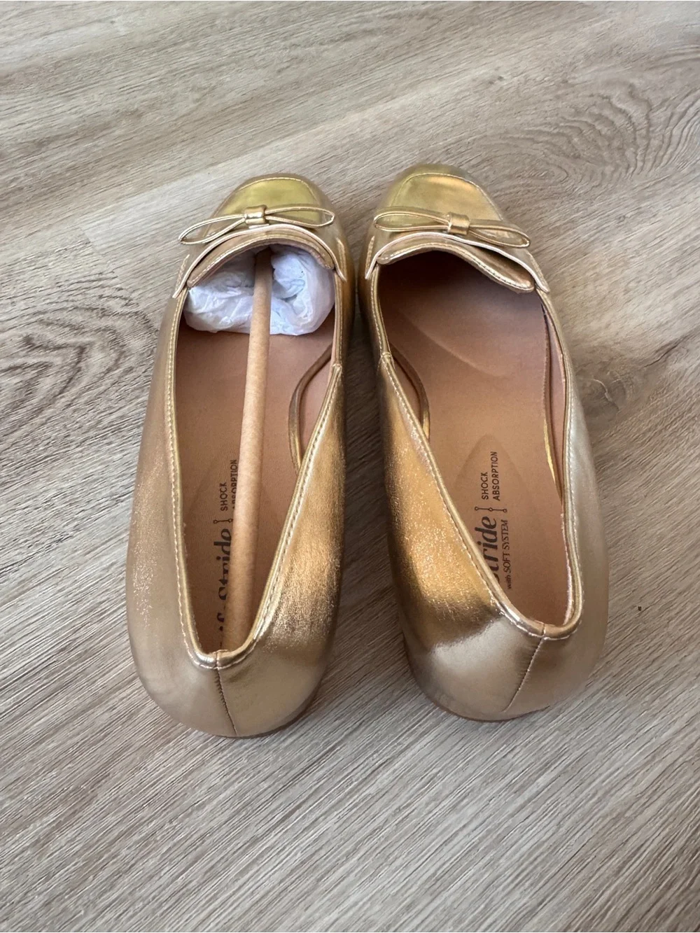 Life Stride Claudine Gold Bow Flats Heel Women’s 7.5 Metallic Preppy